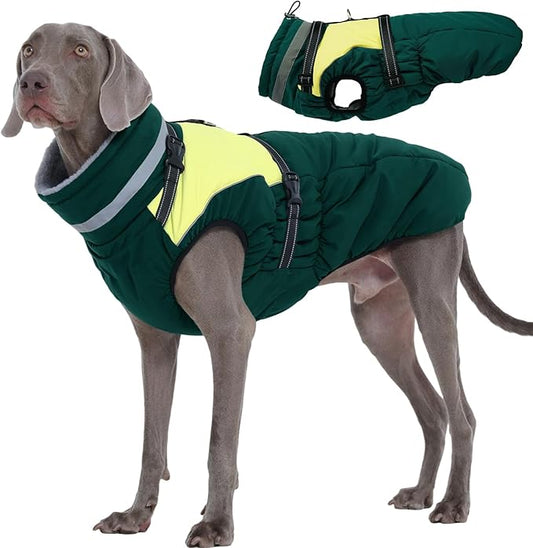 Kuoser Dog Coat, 2 in 1 Dog Jacket with Harness Built in, Winter Waterproof Puppy Puffer Jacket Snowsuit for Small Medium Large Dogs, Cold Weather Reflective Pet Fleece Vest with Zipper