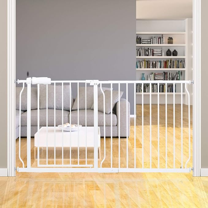 HOOEN Extra Wide Baby Gate for Stairs Doorways Hallways Tension Baby Gate Walk Through Child Gates for Kids or Pets Indoor Safety Gates 57.5-62 Inch