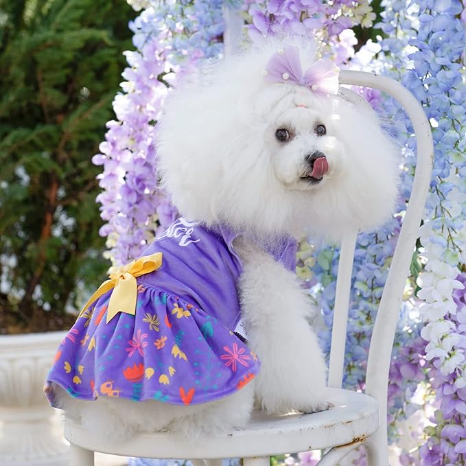 CuteBone Easter Dog Dress Velvet for Small Dogs Girl Flower Skirt Puppy Dresses Purple Dog Clothes CVA16S-D