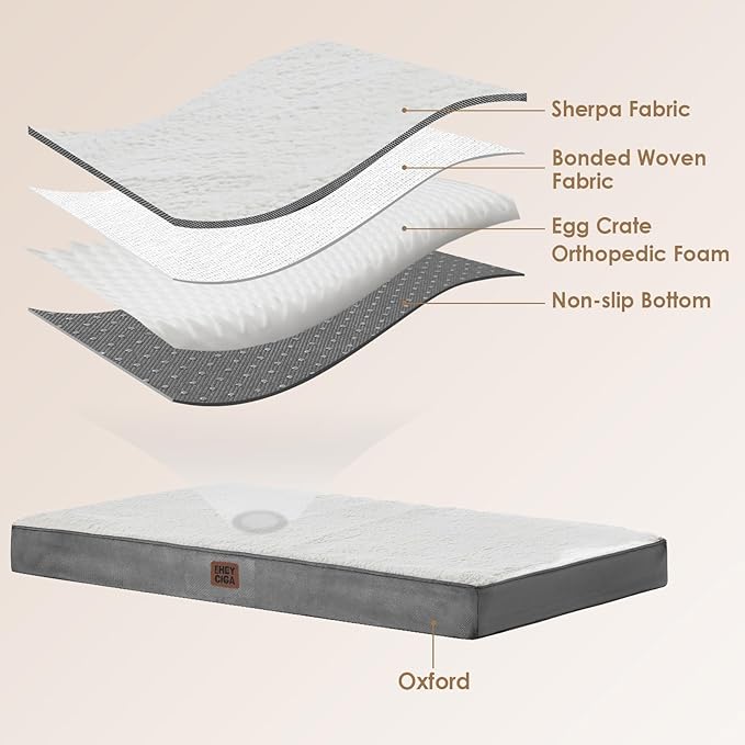 EHEYCIGA Orthopedic XXL Dog Beds for Jumbo Dogs with Removable Washable Cover, Beige, 50x36