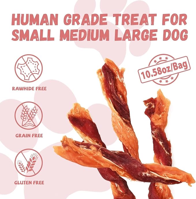 Dog Jerky Treats, Triple Flavor Chicken Duck Wrapped Cod Twisted Sticks 5'', Rawhide Free Grain Free Dog Training Snacks Chews for Small Medium Large Dogs, 10.6oz