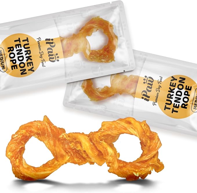 iPaw Turkey Tendon for Dogs, Ingredient Sourced from USA, Hypoallergenic, All Natural Human Grade Puppy Chew, Dog Treats for Signature Series, Rawhide Alternative, 2 Units/Pack Rope (Medium)
