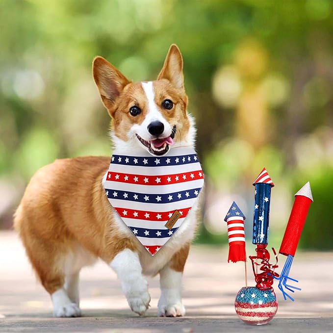 4th of July Dog Bandanas - 2 Pack Reversible USA Patriotic Bandana for Boy and Girl | Premium Durable Fabric | American Flag Pet Scarf for Small Medium Large and Extra Large Dogs (X-Large)