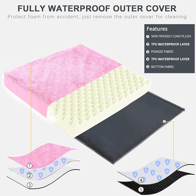 MIHIKK Waterproof Dog Beds Large Sized Dog Orthopedic Pet Beds for Crate with Removable Washable Cover Egg-Crate Foam Pet Pad Mat with Anti-Slip Bottom, 41x27 Inch, Pink