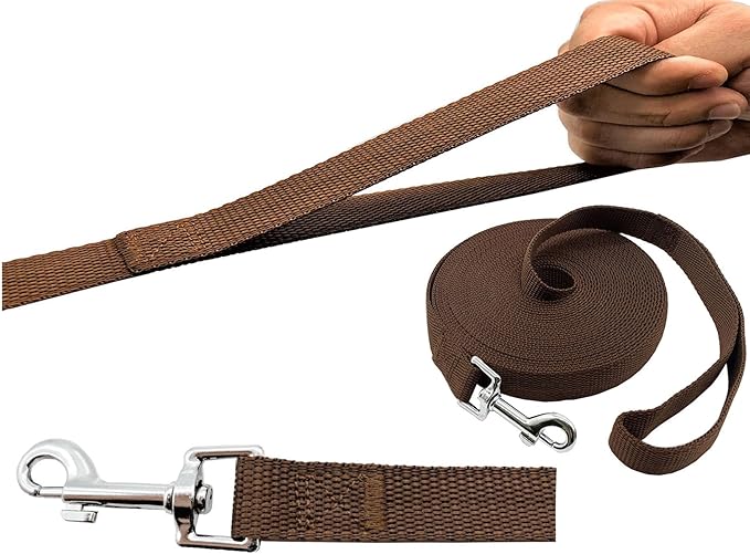 PETGOGO 15ft 20ft 30ft 40ft 50ft Long Dog/Puppy Lead Obedience Recall Training Dog Leashes for Small Medium Dogs Camping, Training, Play, or Backyard (Brown, 1" x 40FT)
