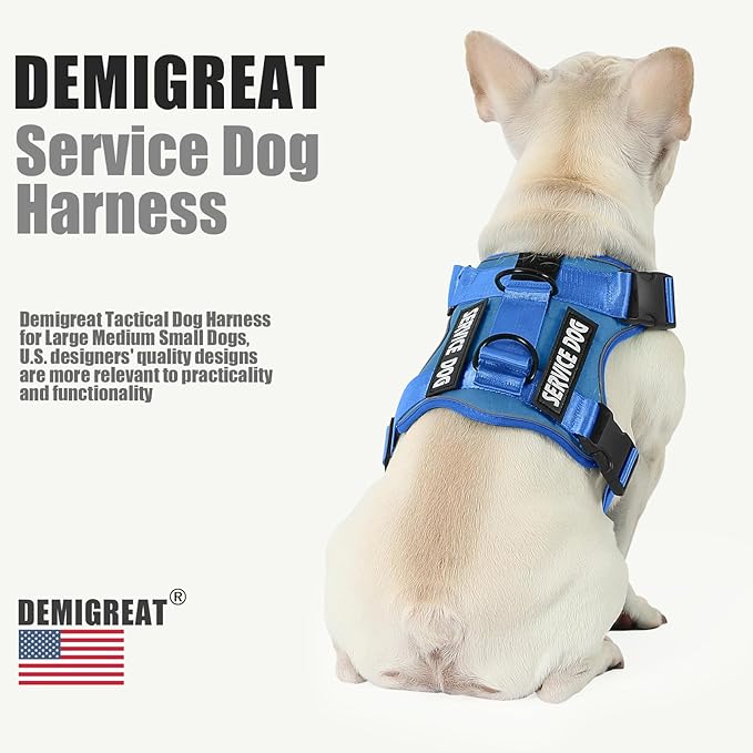 Demigreat Service Dog Harness, Reflective Dog Vest Harness with 5 PCS Patches, Adjustable Soft Oxford Pet Harness, Inner Layer Mesh, Easy to Control for Small Medium Large Dogs