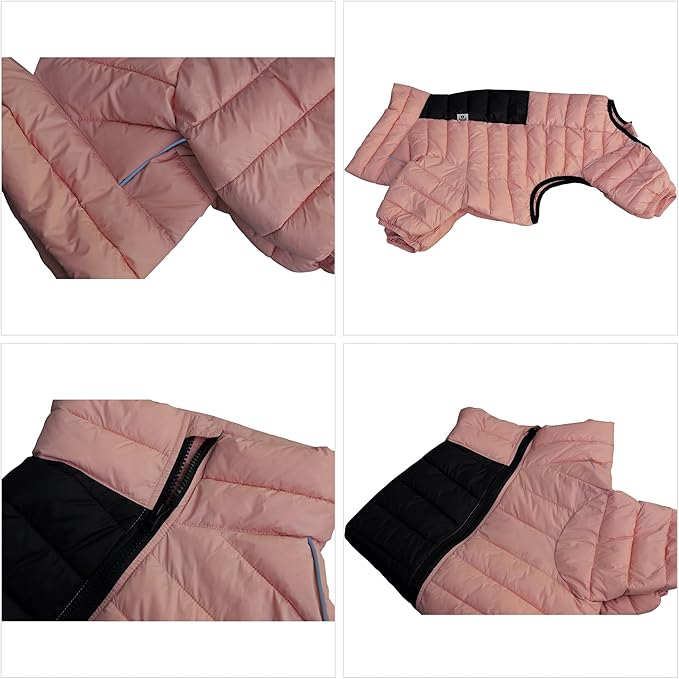 Warm Dog Coat, 4 Legs Covered Waterproof Windproof Reflective Vest, Zippered Adjustable Outdoor Snow Jacket for Small Medium Large Dogs, Lotus Pink XXXL