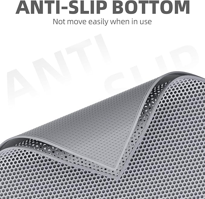 ESTHELLO Cat Litter Mat Large, Cat Litter Trapping Mat, Honeycomb Double Layer Design, Easy to Clean,Washable (36’’ x 30’’ Gray)