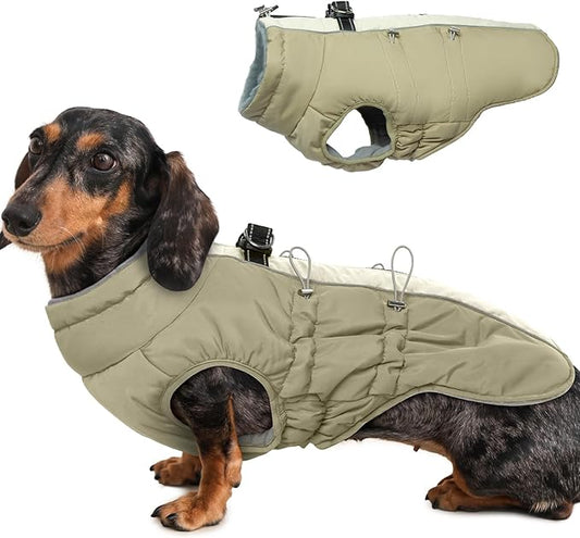 Medium Dog Coat Dog Winter Jacket,Warm Zip Up Snowsuit Dog Harness Vest Reflective Water-Resistant Dog Coat Dog Snow Jacket for Medium Dogs Jack Russell, Mini Schnauzer, Apricot