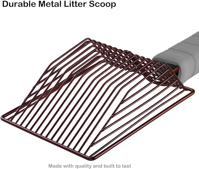 Cat Litter Scoop, Steel Metal Scooper with Deep Shovel and Long Foam Handle for Kitty Litter Box, Soft Pet Sifter, Comfy Poop Sifting, Pooper Lifter, Durable and Heavy Duty, Bronze Finish