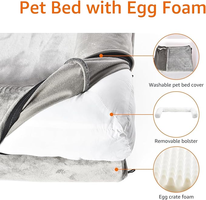 Amazon Basics Dog Bed with Cooling Gel Memory Foam, Pressure-Relief Support for Dogs up to 55lbs, Non-Slip Bottom, Machine Washable Cover, Large Sized (36" x 27"), Taupe