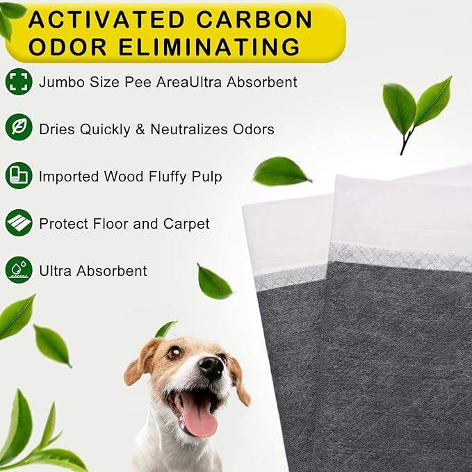 ELEGX Extra Large 54"x37" 40 Pcs Odor-Control Super Absorbency Charcoal Pee Pads for Dogs - Leak-Proof Disposable Potty Pads for Dogs and Cats