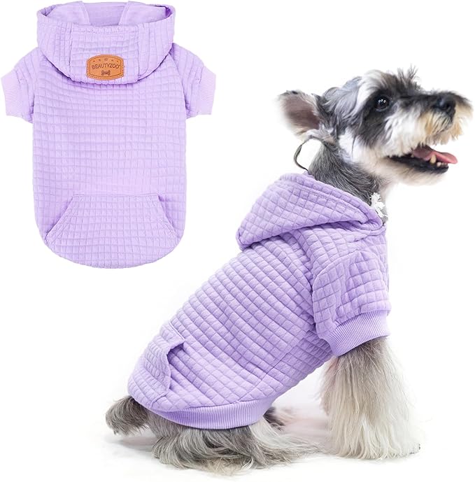 BEAUTYZOO Small Dog Hoodie Sweater with Pockets, Dog Clothes for Small Medium Dogs Boy Girl, Waffle-like Laminated Cotton Pet Coats with Hat and Leash Hole, All Weather Coat for Puppy Doggie Chihuahua