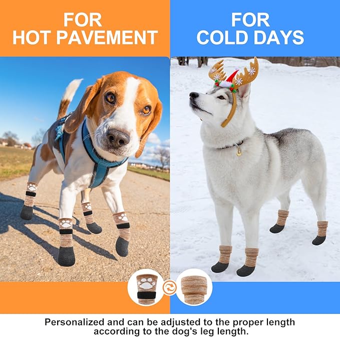 BEAUTYZOO Waterproof Dog Shoes for Small Medium Large Size Dogs, Dog Booties to Prevent Licking for Hardfloors Floors,6 PCS Grip Dog Socks Senior Dog Boots & Paw Protectors for Winter Snow Rain Hiking