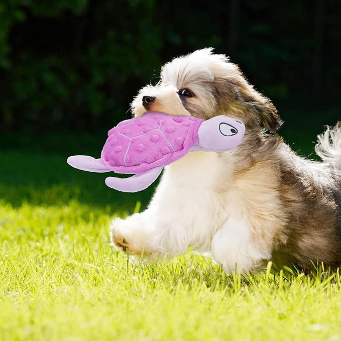 Squeaky Sea Turtle Plush Dog Toy - Durable, No Stuffing, Interactive Chew Toy for Small Dogs - Relieve Anxiety, Teething, and Keep Them Busy for Puppy(Purple)