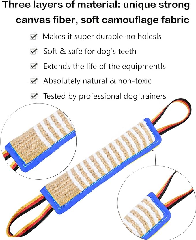 Clysoru Dog Tug Toy Dog Tough Jute Bite Pillow Lasting Training Equipment Two Flag Handles Puppy to Large Dogs Interactive Toy war Toys for Aggressive chewers