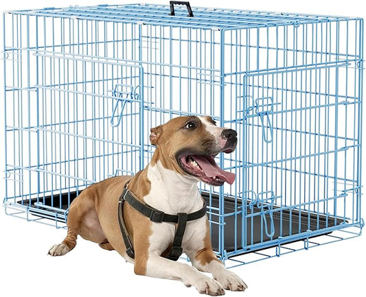 FDW Dog Crate 36inch Dog Cage Foldable Metal Kennel with Leakproof Tray Foldable Design Indoor Outdoor Use for Medium Dogs,Blue