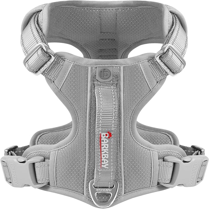 BARKBAY Dog Harness No Pull with ID Tag Pocket - Heavy Duty, Reflective, Easy Control for Large Dogs(Grey,M)