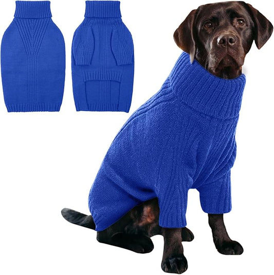 IECOii XXL Dog Sweater,Thermal Knit Big Dog Sweater with Sleeve,Pet Turtleneck Doggy Sweatshirt for Extra Large Dogs Boy Girl,Stretchy Large Dogs Cold Weather Outfit Pitbull Clothes,(Royal Blue,XXL)