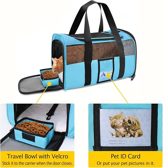 Refrze Pet Carrier Airline Approved, Cat Carriers for Medium Cats Small Cats, Soft Dog Carriers for Small Medium Dogs, TSA Approved Pet Carrier for Cat Dogs of 15 Lbs, Puppy Carrier,Blue