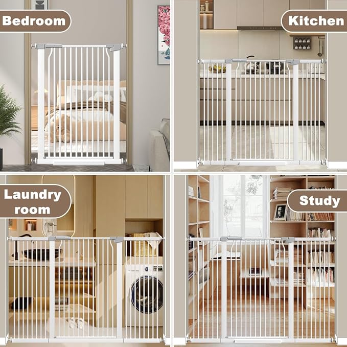 41" Extra Tall Baby Gate for Doorway, 29.6-40.5'' Metal Pet Baby Safe Gate, Extra Wide Pressure Mounted Child Door with Expansion Kit, No Drilling Cat Fence Indoor, No Climb Cat Proof Gate, White