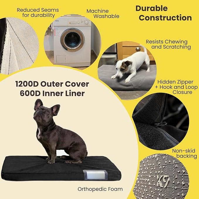 K9 Ballistics Tough Rip-Stop Orthopedic Dog Crate Bed - Durable, Removable, and Washable Cover, Kennel Crate Pad Fits in Crate, X-Large 47"x29", Standstone