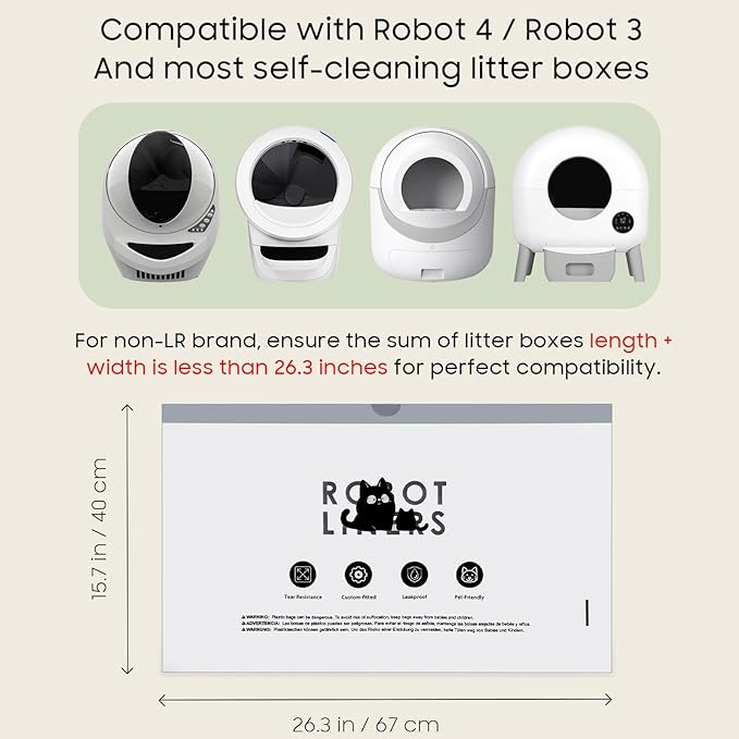 Cat Litter Box Robot 4 and 3 Waste Bags, 60 Pack Automatic Litter Box Bags, Thick Heavy Duty Cat Litter Box Liner Bags 26.3 X15.7 IN