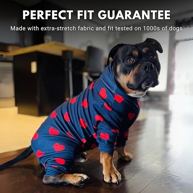 Spark Paws Dog Pajama, Dog Recovery Suit Male, Onesie, Ultra-Soft and 4-Way Stretch, for Small Medium and Large Breeds - Hearts - 3XL