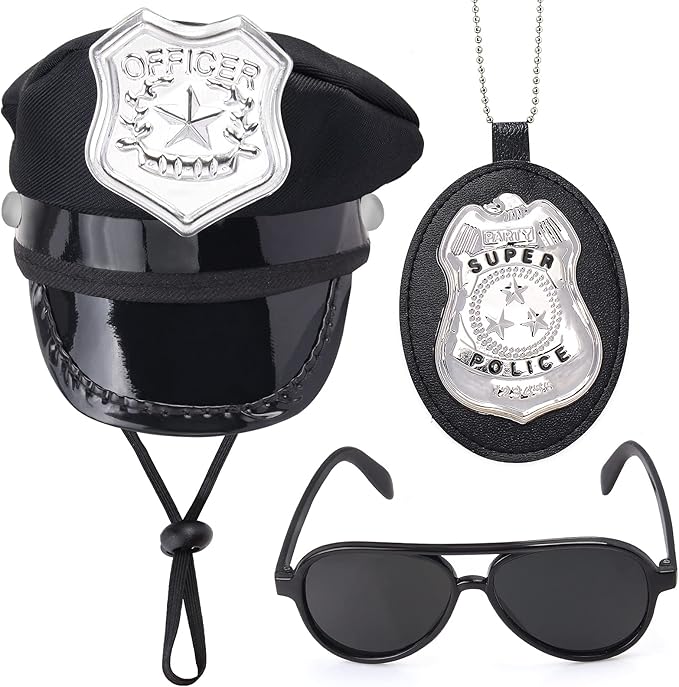 Yewong Pet Police Costume Accessory Set Pet Dog Cat Police Hat Badge Aviator Sunglasses Pet Dress Up Kit for Halloween Christmas Cosplay Role Play Party (Set-B)