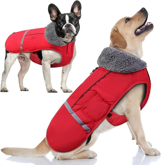 Doglay Dog Coat, Waterproof Dog Jacket Pet Winter Coat for Cold Weather with Thicken Furry Collar, Reflective Puppy Winter Jacket Warm Fleece Lining for Small Medium Large Pets