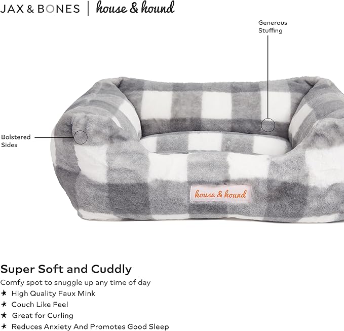 Jax & Bones Relaxer Plaid Dog Bed - Machine Washable Pet Bed for Large Size Dogs - Hides Shedding Hair, Easy to Clean, Sleep Enhancing