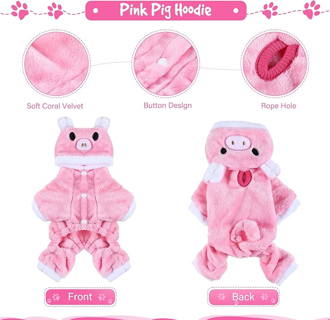 Queekay 2 Pieces Cute Dog Costume Halloween Cat Clothes Pink Pig PET Costume Design Dinosaur Clothing Puppy Outfits PET Hoodie Warm Dress up Clothes for Puppies and Kitten(Small)