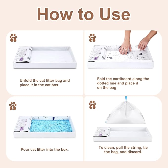 12 Pack Litter Box Liners Compatible with Safe Pets Scoopfree Cat Litter Box Tray Refill, Large Cat Waste Poop Bags with Tear-resistant Cardboard and Drawstring -37" x 16"(Cardboard Included)