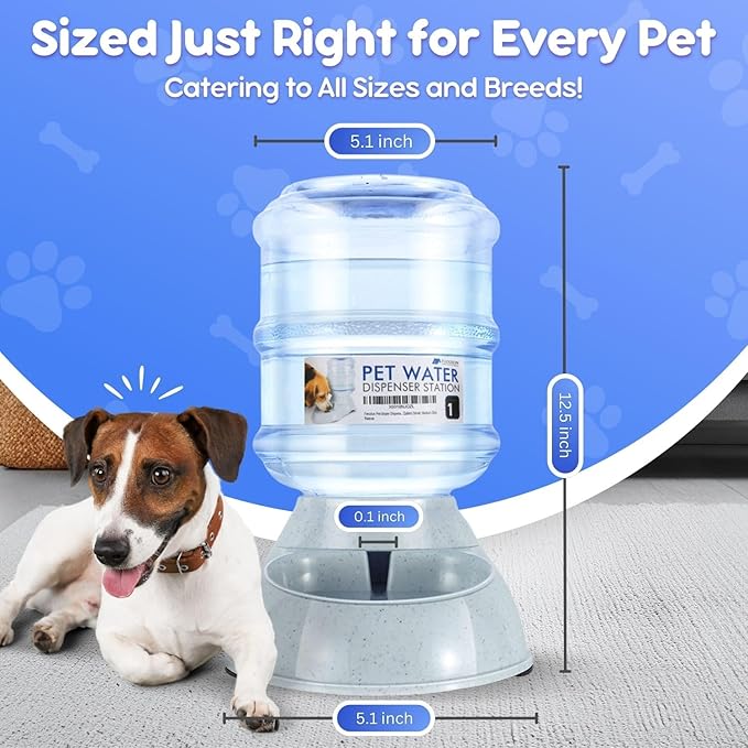 Flexzion Automatic Dog Water Bowl Dispenser for Cat Pet Animal (1 Gallon Dispener Water Jug) - Gravity Feeder Auto Replenish Waterer Drinking Bowl Fountain Bottle Dish Stand