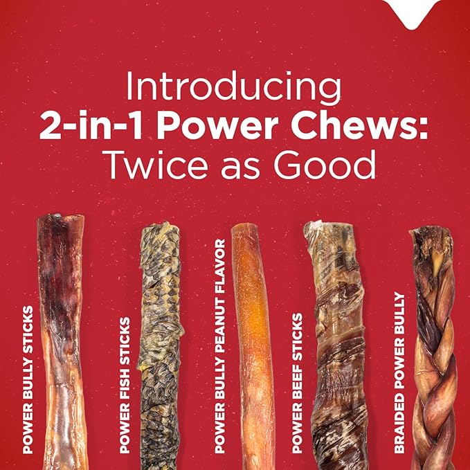 Natural Farm Braided Power Bully Sticks Dog Chews (12”, 5-Pack), 2-in-1 Power Chews: Premium Beef Cheek Wrapped in Beef Pizzle, Braided Together for a Very Long Lasting Chew, Great for Large Dogs