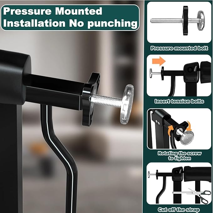 TSAYAWA Extra Wide Baby Gate with Door, 52.76~62.2 Inch Wide Presure Mounted No Drill Metal Auto Close Child Gate for Stair Doorway - Indoor Outdoor Safty Gate for Toddler Dog Doggie, Black