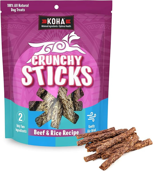 KOHA Pet Crunchy Sticks Beef & White Rice Recipe, 2 Ingredient Dog Treats for Sensitive Stomachs, Tasty Treats for Dogs