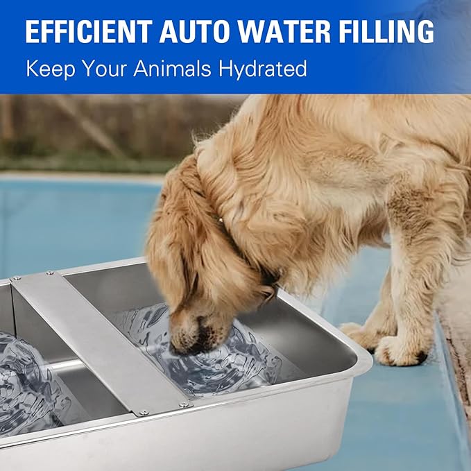 Automatic Water Dispenser for Dogs Livestock Water Trough 4 Gal Large Size Stainless Steel Waterer Feeder Outdoor Automatic Dog Water Bowl with Float Valve and 6.56 ft Water Hose Kit