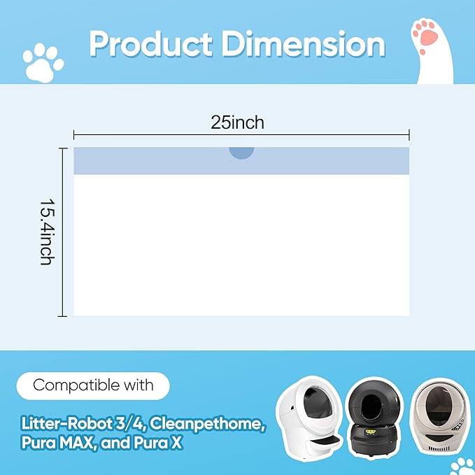 120 Count Cat Litter Box Liners for Robot 3 & 4 Heavy Duty Waste Drawer Liners, Automatic Self-Cleaning Litter Box Replacement Bags, 22 pound Capacity