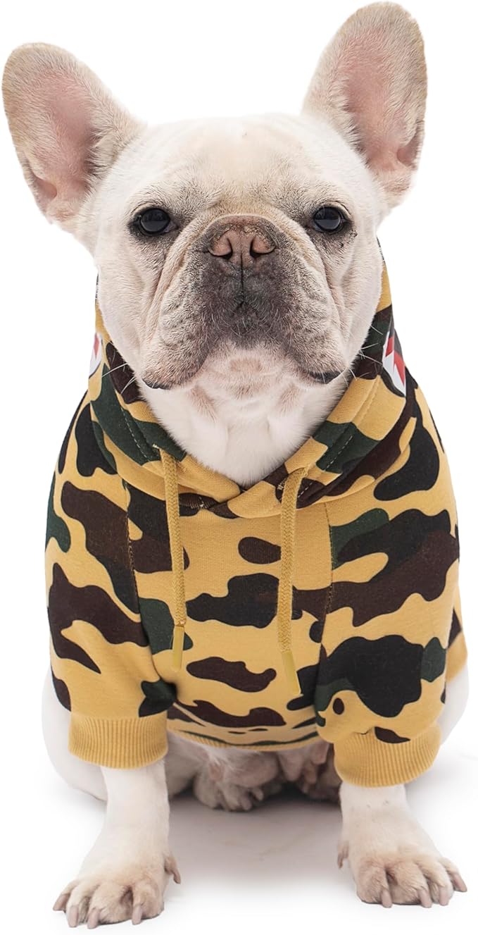 Camo Dog Hoodie Dog Clothes Extra Warm Fleece Lining Stretchy Fit for Small Medium Large Dogs ((Yellow, Medium))