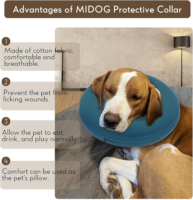 MIDOG Inflatable Dog Cone Alternative for After Surgery - Soft Protective Donut Collar Prevents Licking & Allows Eating, Comfortable Recovery E-Collar Alternative for Small Medium Large Dogs (Blue,S)