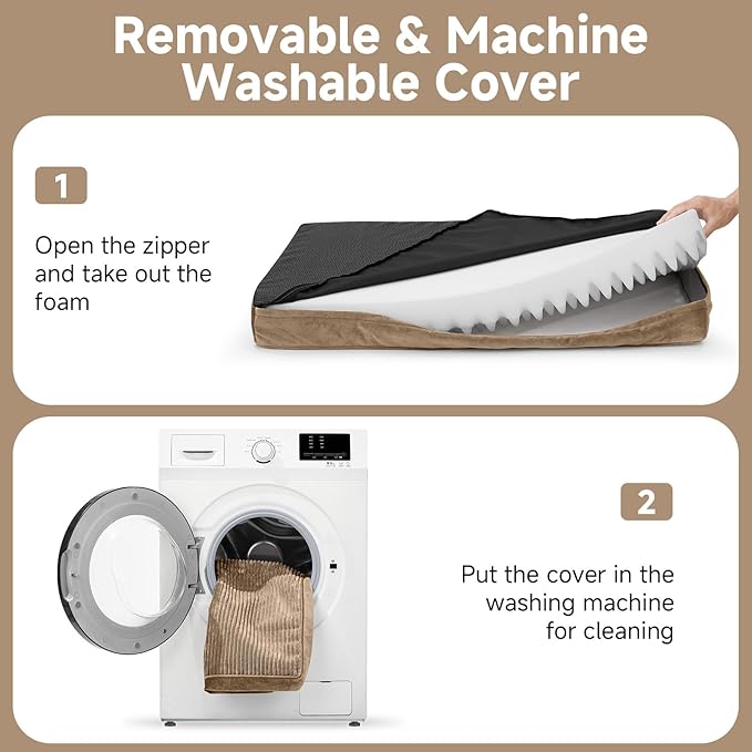 OhGeni Orthopedic Waterproof & Machine Washable Dog Bed for Extra Large Pets, Suitable for Crates, Cat Mat with 25D Egg Crate Foam, Non-Slip Bottom & Removable Cover, 47 Inches(Coffee)