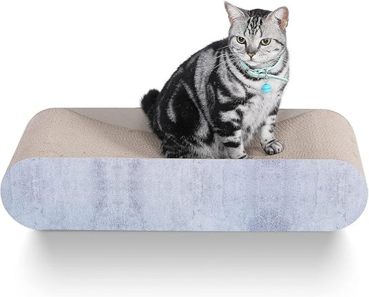2 in 1 Cat Scratcher Cardboard Lounge Bed, Cat Scratching Post, Durable Board Pads Prevents Furniture Damage,Large (Reversible Grey)