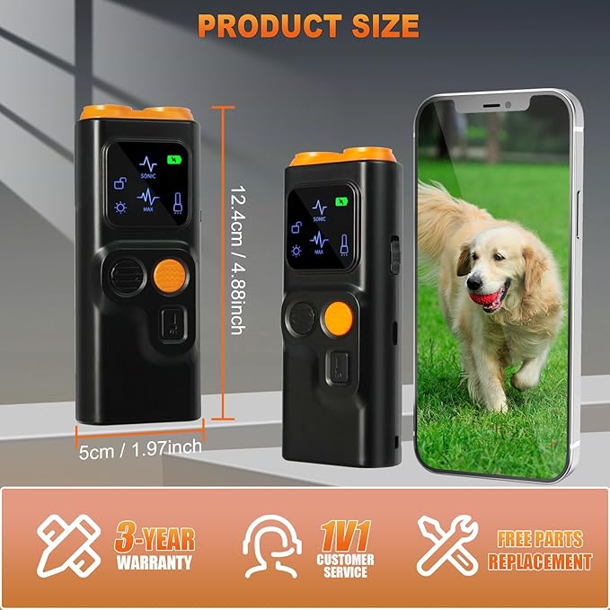 2025 U.S. Design - Bark Shield for Dogs [200% Frequency Modulated Ultrasound - German Control Chip] [100% Safe] 1-Second Activation, Dog Bark Deterrent Devices for Indoor and Outdoor Use (Orange)