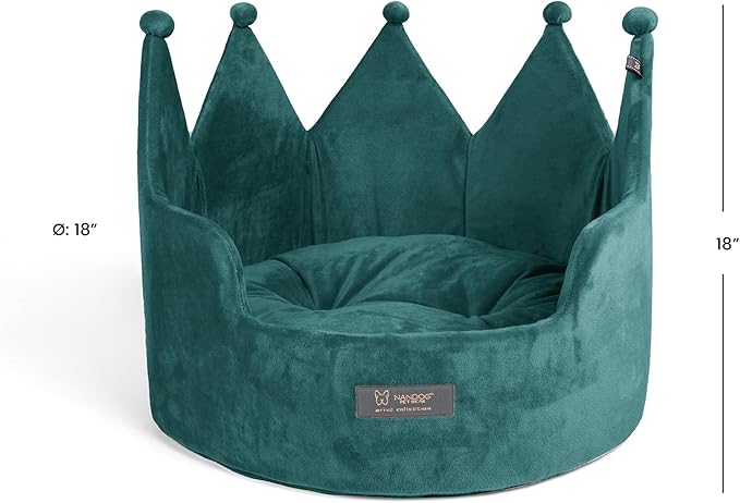 NANDOG Pet Gear Crown Cozy Round Dog & Cat Bed Collection Washable Indoor Pet Bed for Small Breeds-Soft Bed Fits in Crate or Kennel-Made of Ultra Soft Micro-Plush Material (Royal Teal Green Prive 18")