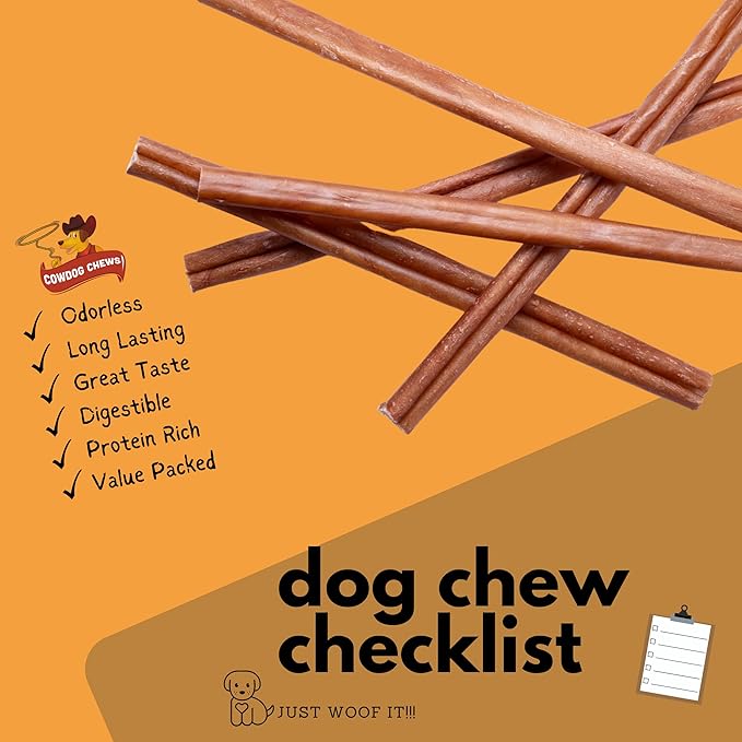 Cowdog Chews Beef Bully Stick: Odor-Free, Fully Digestible Beef Collagen Chews (5-7", 5 Count) - Natural, Grain-Free, Long-Lasting Collagen Bully Stick Substitute for All Dog Breeds