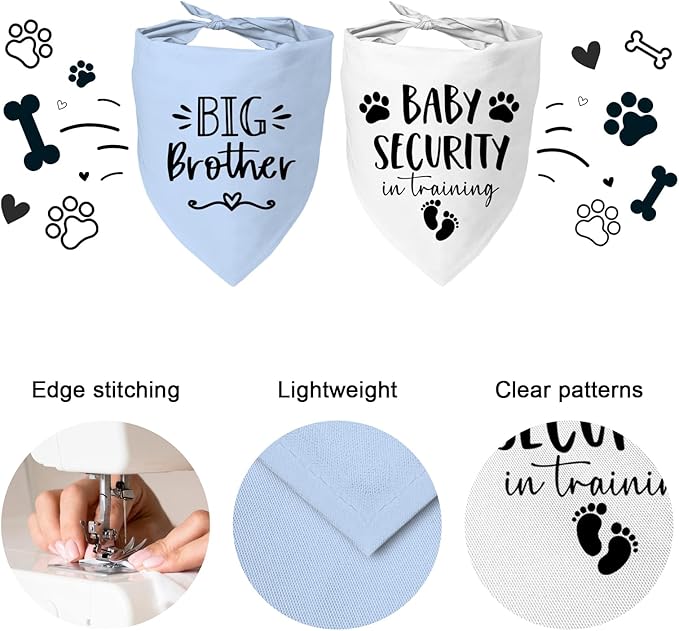Big Sister&Baby Security in Training Dog Bandana, Dog Bandanas for Dogs Pet Accessories for Dogs Lovers Pregnancy Reveal Ideas, Soft Triangle Scarf for Small Medium Large Dogs (Big Brother Blue)