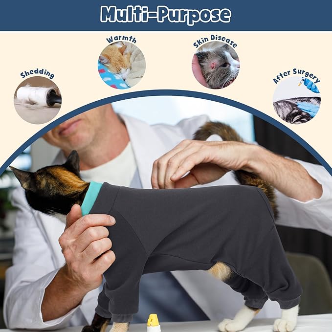 Cat Hair Sticky Onesie, Prevent Hair Loss Cat Pajamas, Long Sleeves Anti-Licking & Skin Disease Recovery Suit for Cats, Sphynx Clothes Costumes Outfits for Pet