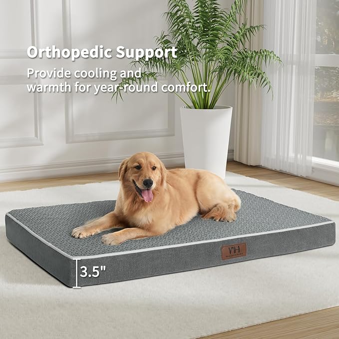 Large Dog Bed - Dog Crate Bed Orthopedic Large Sized Dog Beds,Washable & Waterproof Cover Big Plush Comfort Pet Bed Mat, Egg Crate Foam Bed