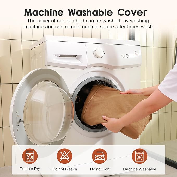 Orthopedic Dog Beds Large Sized Dog, Memory Foam Pet Bed for Medium and Large Dogs, Removable and Washable Microsuede Cover, TPU Waterproof Liner, Nonskid Bottom, 36x27x6 Inches, Khaki